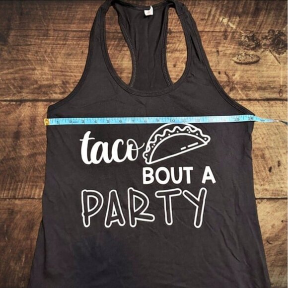" Taco 'Bout a Party " Black Women's Graphic Sleeveless Racer Back Tank Top L - Picture 6 of 7